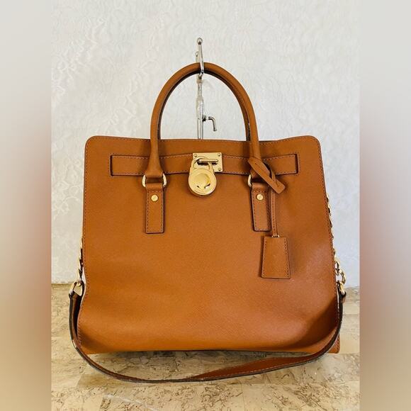 MICHAEL KORS Hamilton saddle saffiano leather shoulder bag satchel tote - Picture 1 of 9